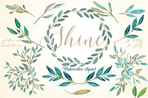 Shine Gold Leaves Watercolor Clipart