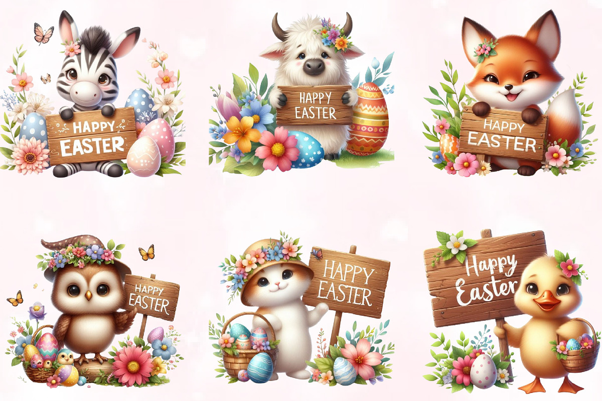 Happy Easter Animals Sublimation, a Seasonal Illustration by Craft Nest (Photo 3 of 5)