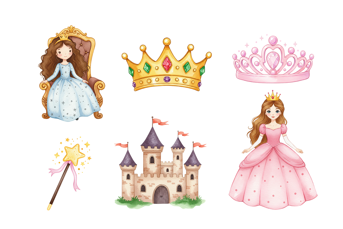 Watercolor Princess Clipart, a Person Illustration by BerryPieArt (Photo 2 of 4)