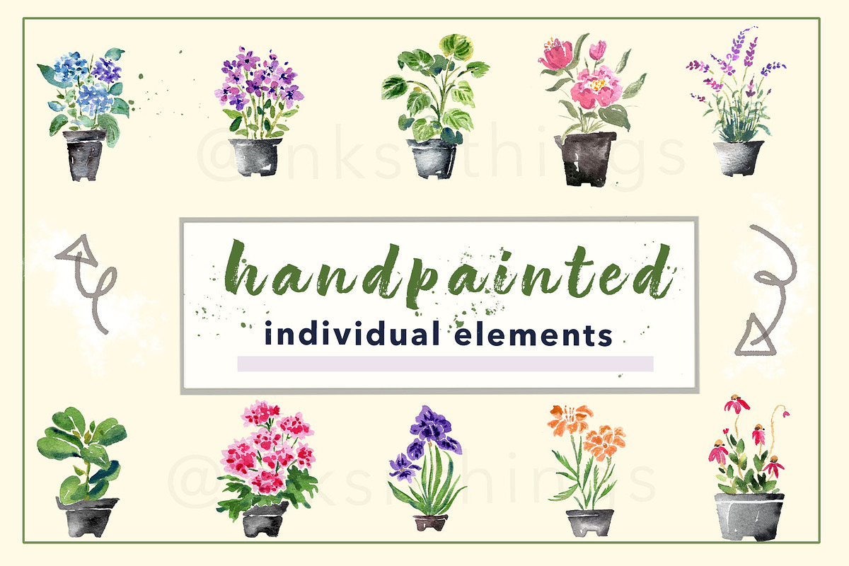 Watercolor Garden Pot Plants, an Illustration by Inksnthings (Photo 2 of 6)