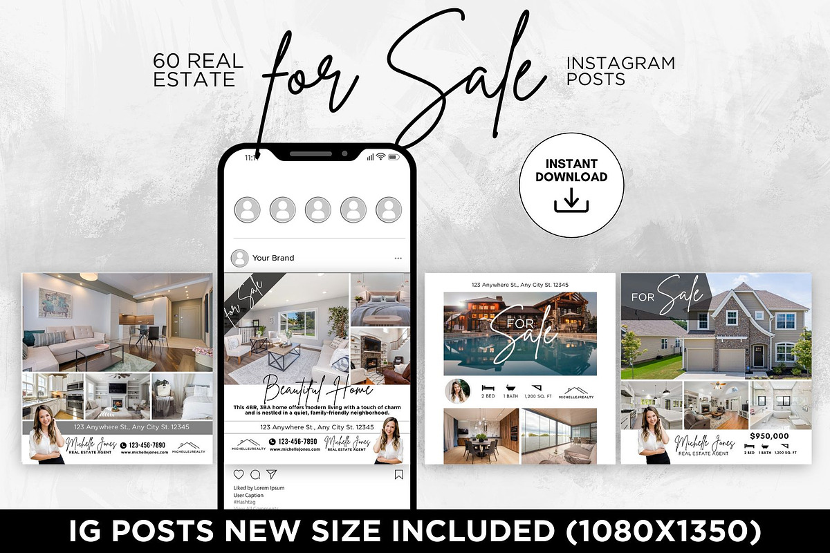 Real Estate For Sale Instagram Posts, a Social Media Template by CreativeVinesStore (Photo 3 of 6)