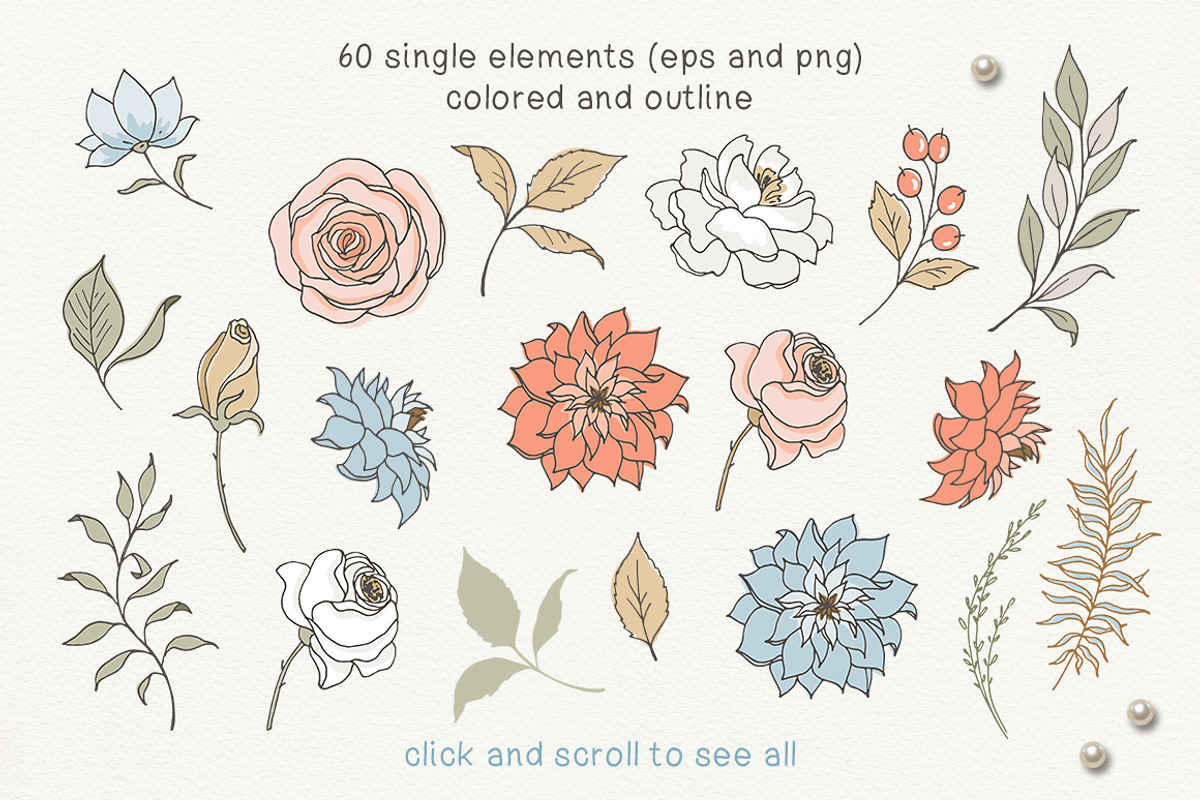 Rabbits and flowers (eps and png), a Decorative Illustration by long summer (Photo 3 of 5)