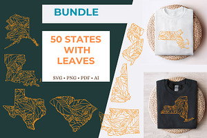 50 States With Leaves SVG Bundle