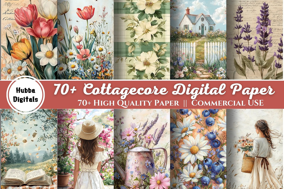 70+ Cottagecore Digital Paper, a Decorative Illustration by HubbaDigitals (Photo 1 of 3)