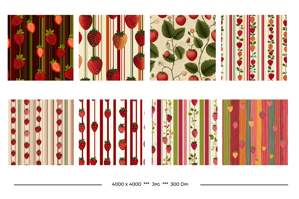 Strawberry Retro Art Style Patterns, a Pattern Graphic by karenfoleyphoto (Photo 4 of 16)