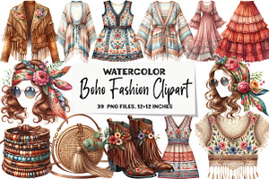Watercolor Boho Fashion Clipart, an Illustration by DreamArtGraphic