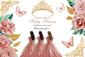 Rose Gold Princess Dress Clipart
