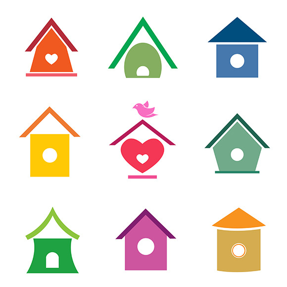 Vector Group Of Bird Houses by Yod67  Creative Market
