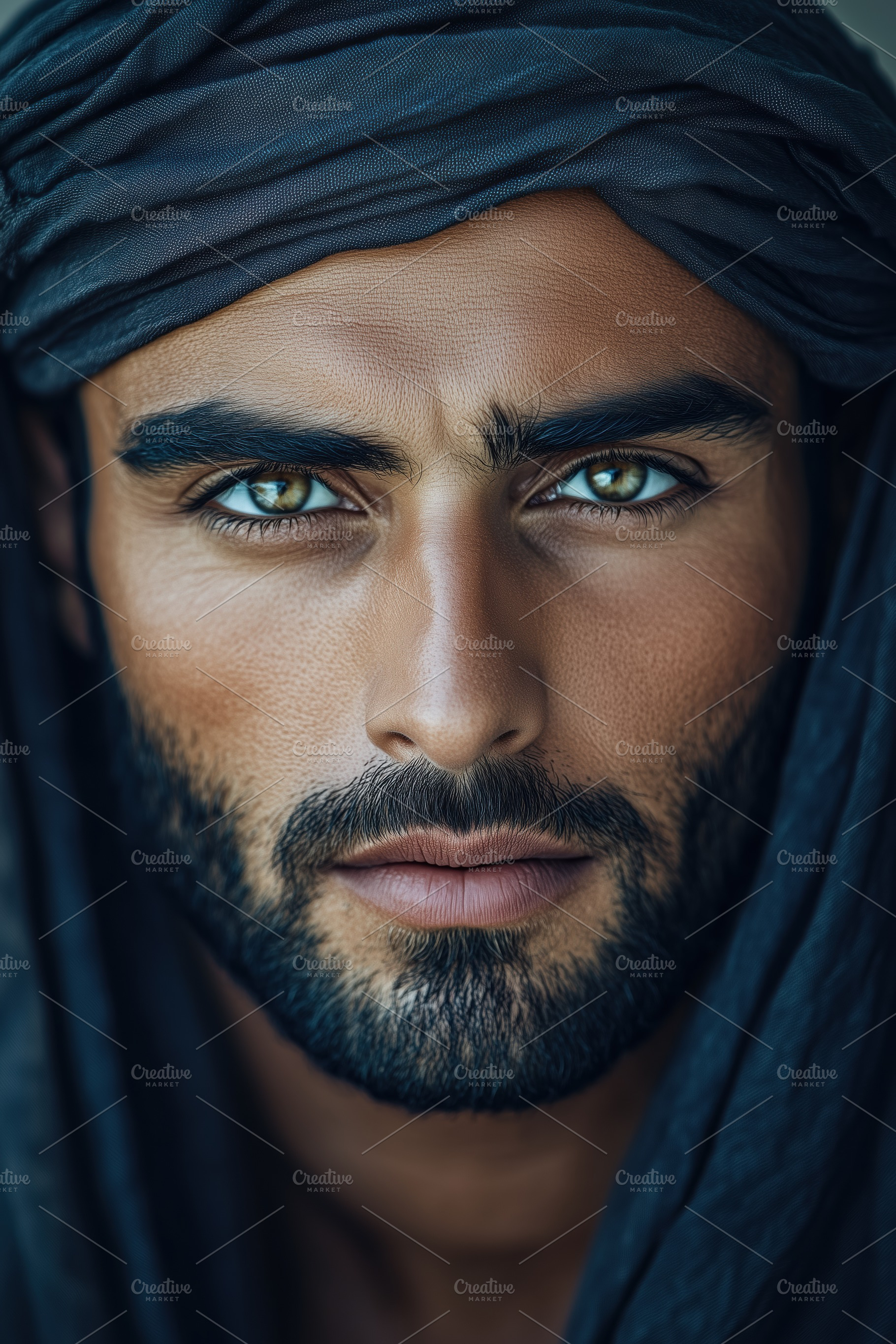 A close-up portrait of a arabic man with striking blue eyes and a well-groomed, a Person Photo by Textures & Backgrounds