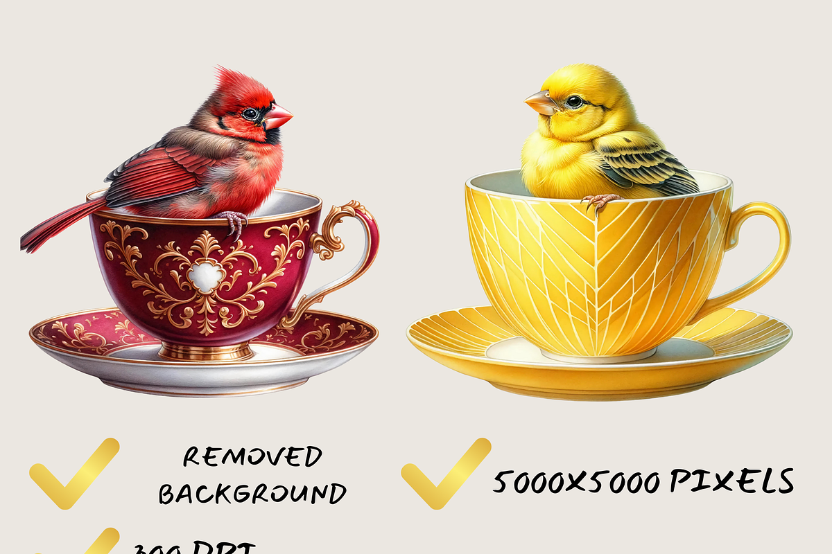 BIRDS IN TEACUP CLIPART PACK, an Animal Illustration by Daring Digies (Photo 5 of 7)
