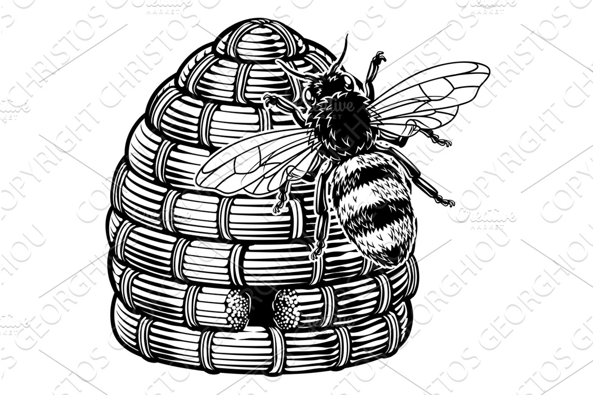 Bumble Honey Bee Skep Beehive, a Food Illustration by Christos Georghiou