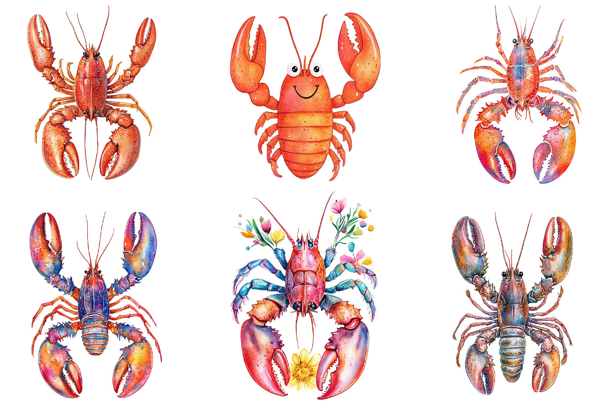Watercolor Lobster Clipart, an Illustration by Designking (Photo 5 of 5)