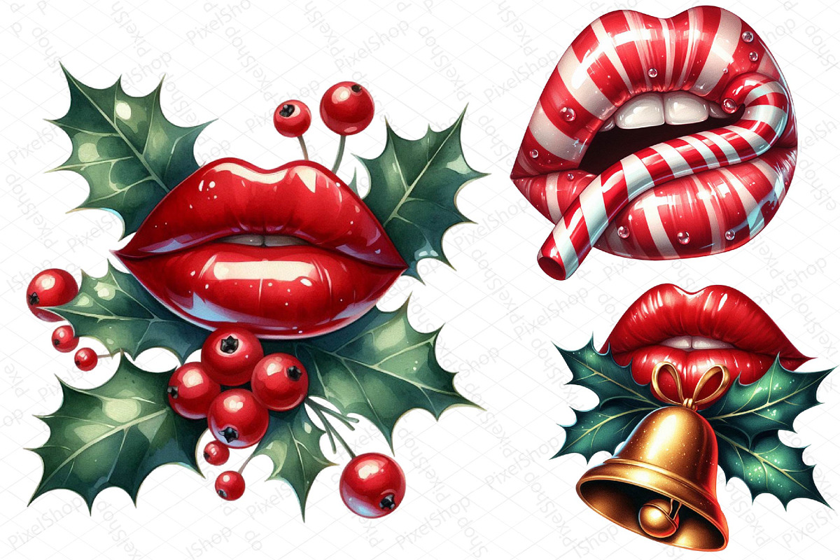 Christmas Lips Clipart Sublimation, an Illustration by DreamPrint404 (Photo 4 of 4)