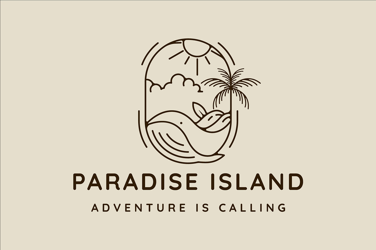 palm tree and whale logo line art, a Branding & Logo Template by zyxroun shop