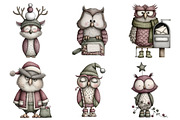 Whimsical Christmas Owl Clipart, an Illustration by Daily.Designs (Thumbnail 5 of 5)