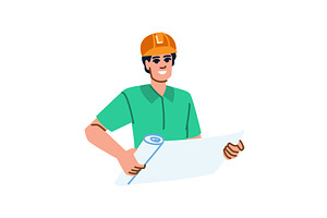 Smiling architect holding blueprint, an Object Illustration by pikepicture