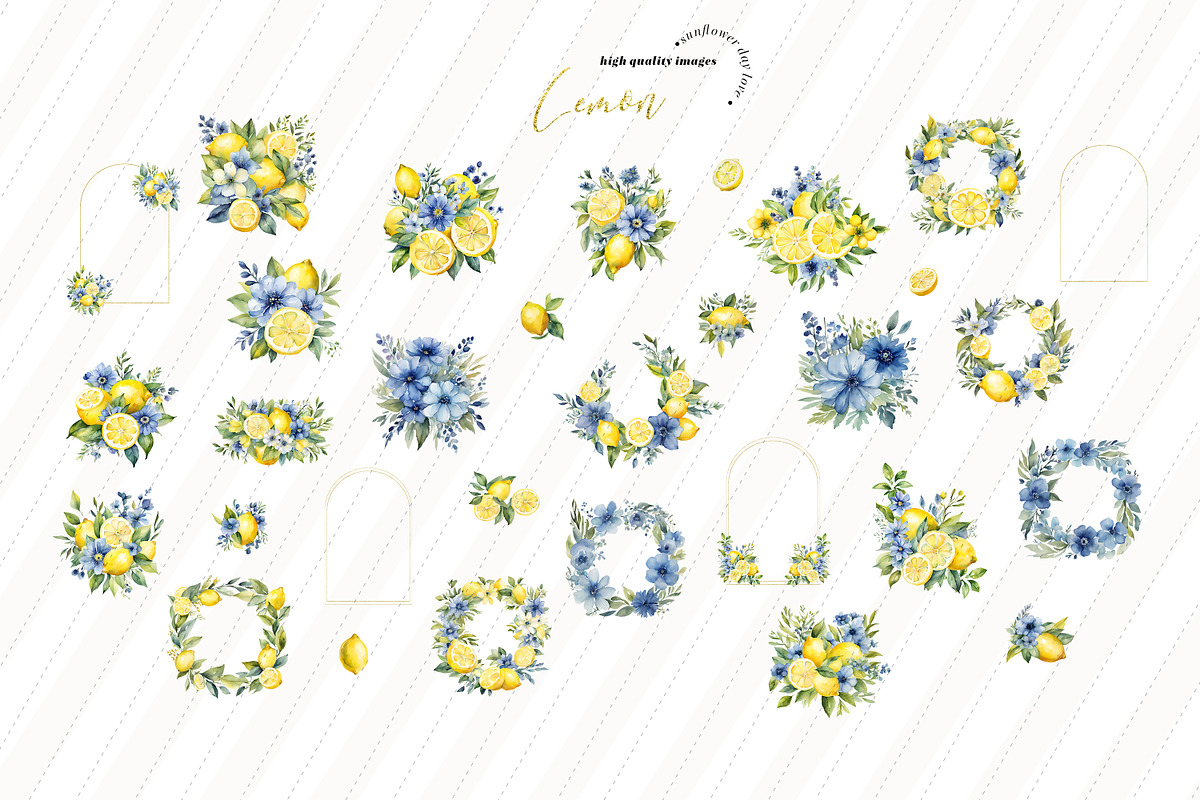 Lemon Citrus Floral Greenery Clipart, a Graphic by Sunflower Day Love