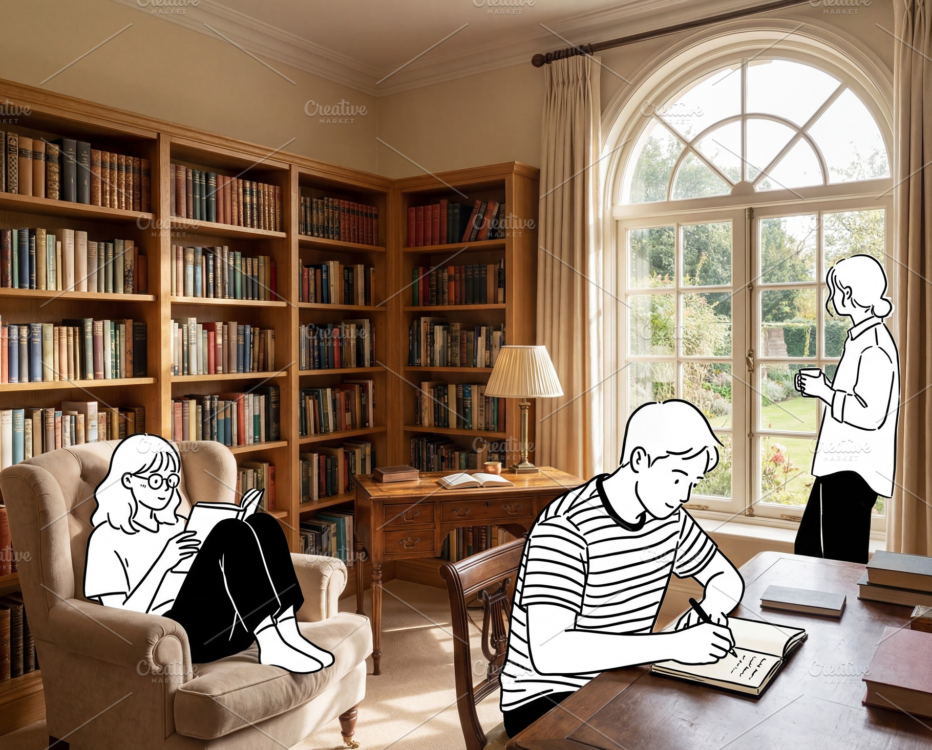 home library & hand drawn characters, a School & Education Photo by Virgo Studio
