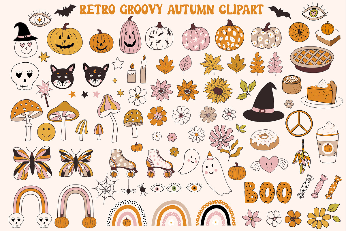 Retro Groovy Autumn Halloween, an Illustration by Cozy pattern shop (Photo 8 of 11)