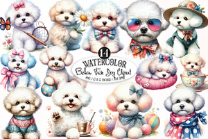 Bichon Frise Dog Watercolor Clipart, an Illustration by Designking