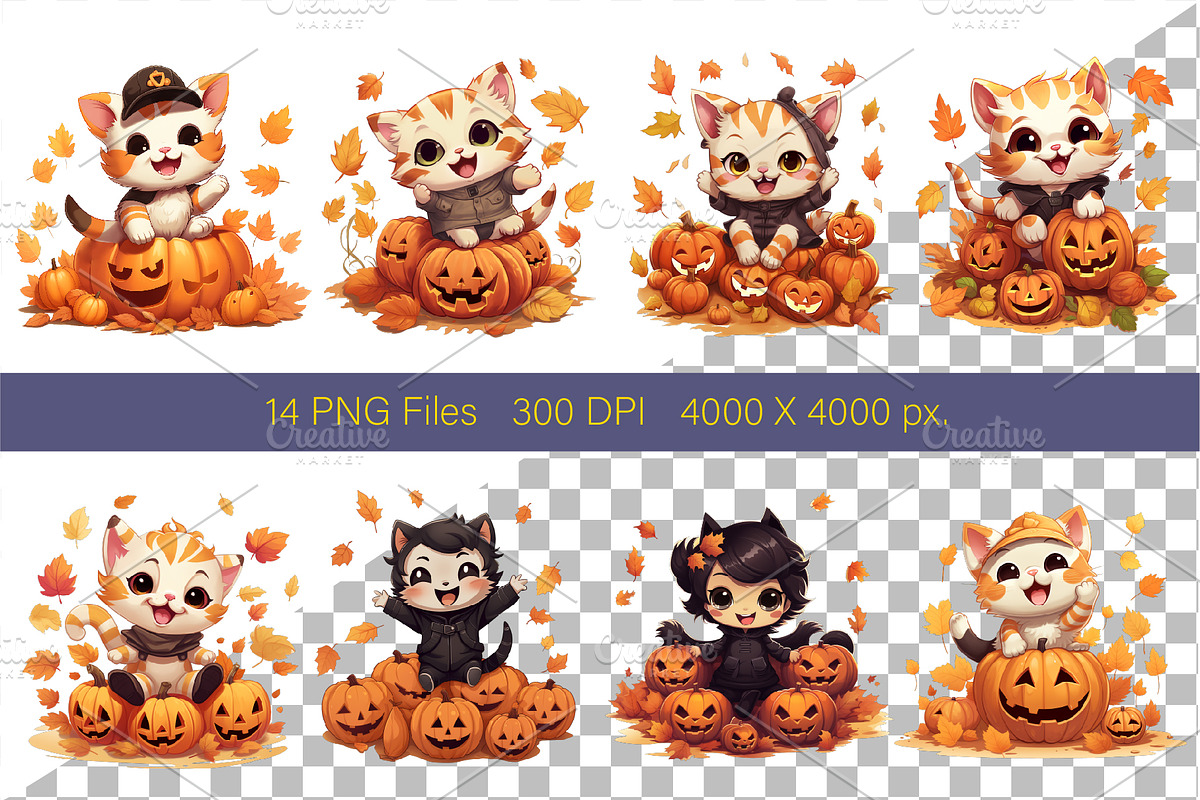 Cute Kawaii Cats for Halloween., an Animal Illustration by KENO Mascots (Photo 2 of 8)