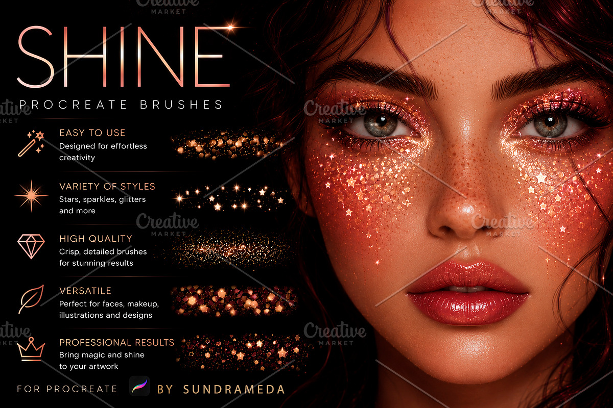 Shine Glitter Brushes for Procreate, a Brush Add-On by sundrameda (Photo 1 of 9)