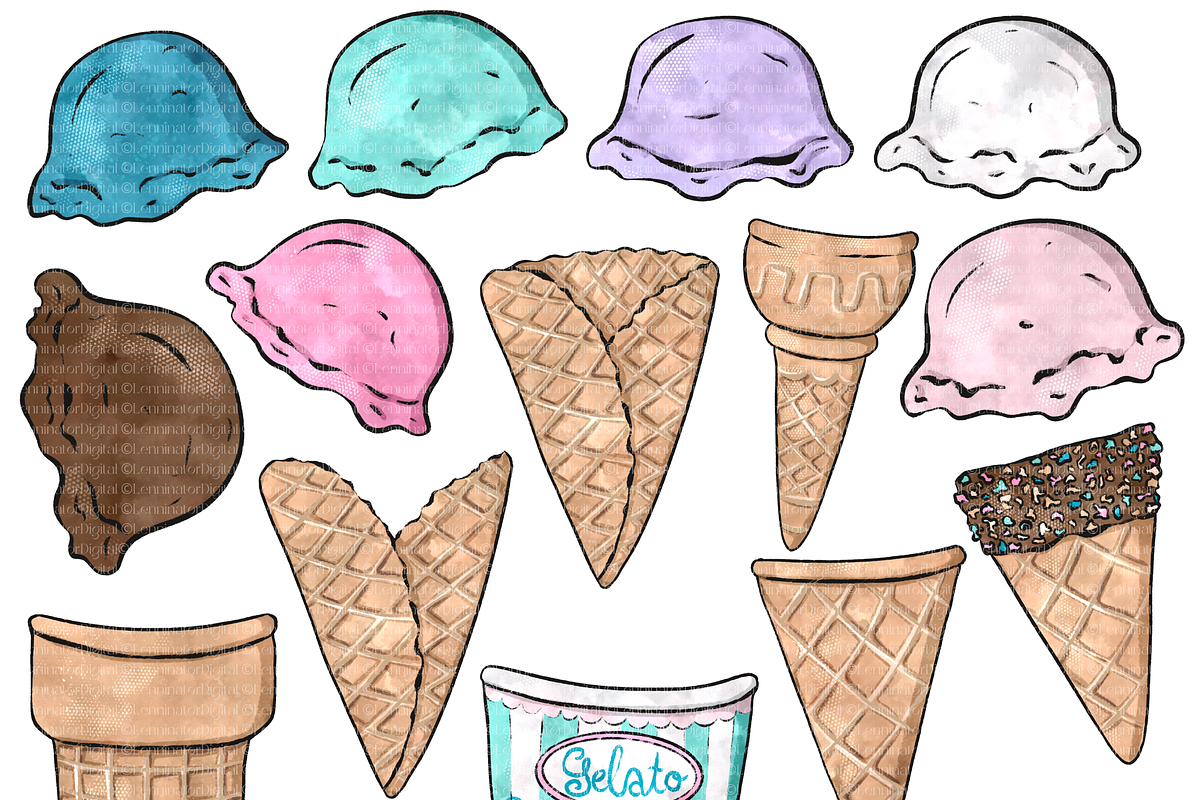 Watercolor Gelato Ice Cream Clipart, a Food Illustration by Lenninator Digital (Photo 3 of 9)