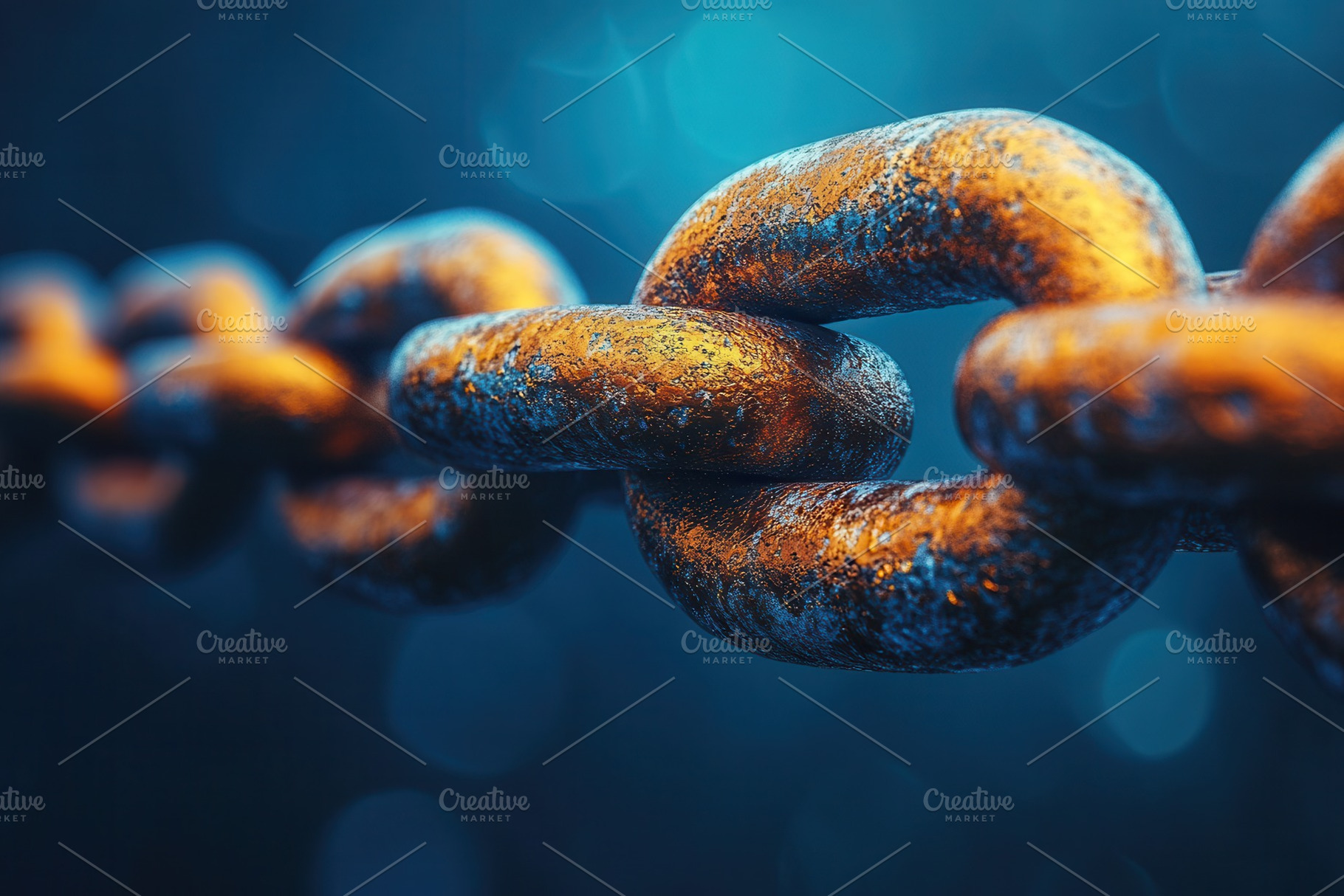 Close-up view of a rusty metal chain, a Photo by Tanuart