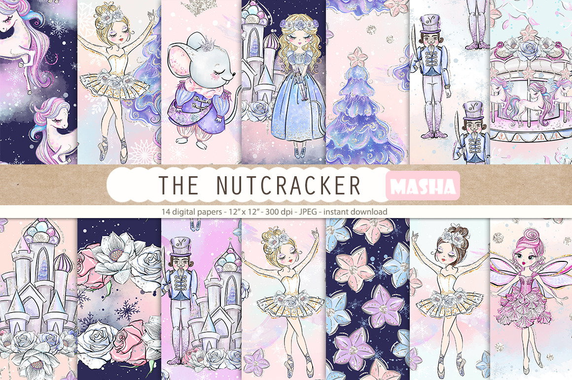 THE NUTCRACKER digital papers, a Pattern Graphic by Masha Studio