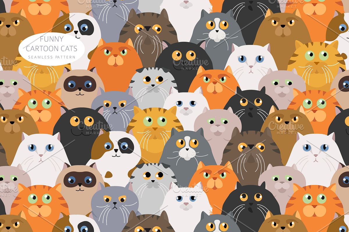 Funny cats pattern, an Animal Illustration by pet design shop (Photo 1 of 10)