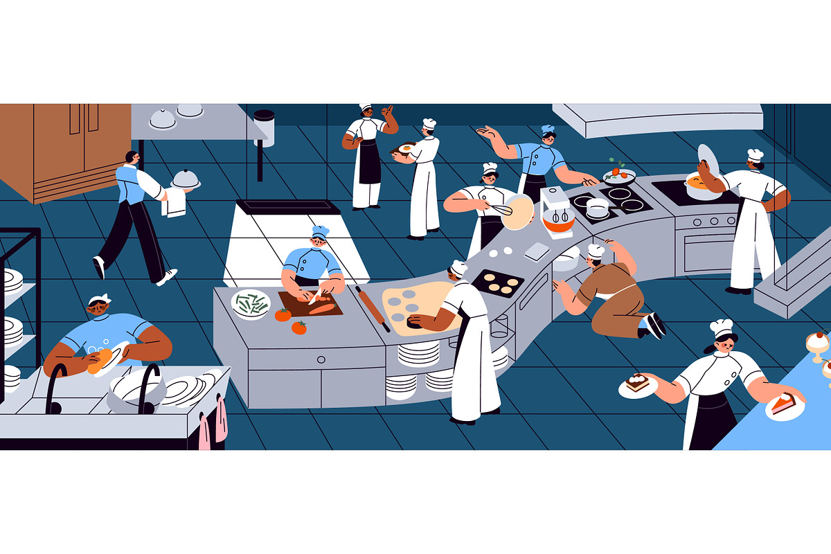 Chefs cooking food at kitchen, a Food Illustration by PaperTrident (Photo 1 of 3)