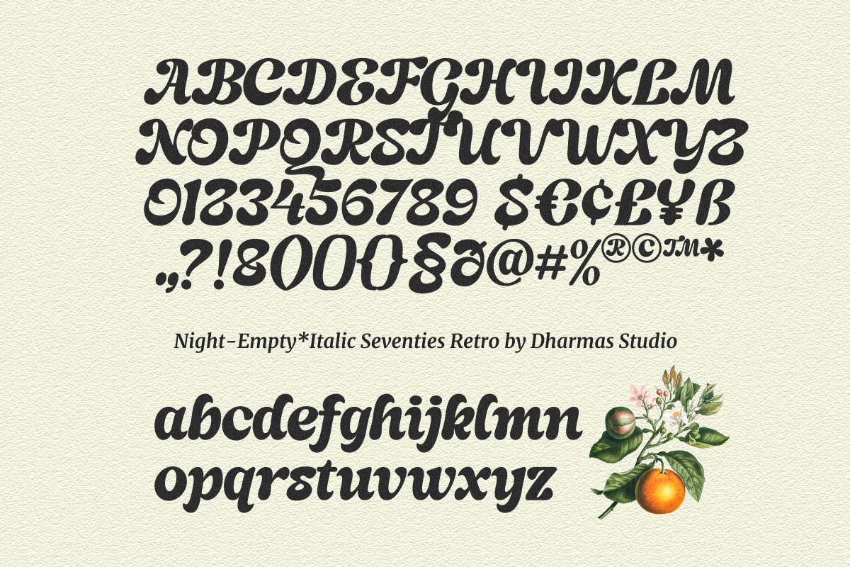 Night Empty - Italic Seventies Retro, a Sans Serif Font by Dharmas Foundry (Photo 13 of 15)