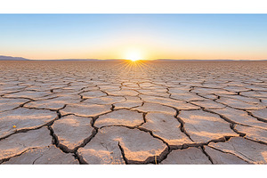 Dramatic sunrise over cracked desert, a Nature Photo by Lermont51