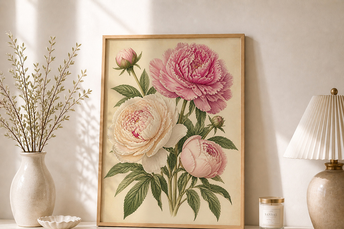 Vintage Peony Wall Art, a Decorative Illustration by elfy creative (Photo 1 of 5)