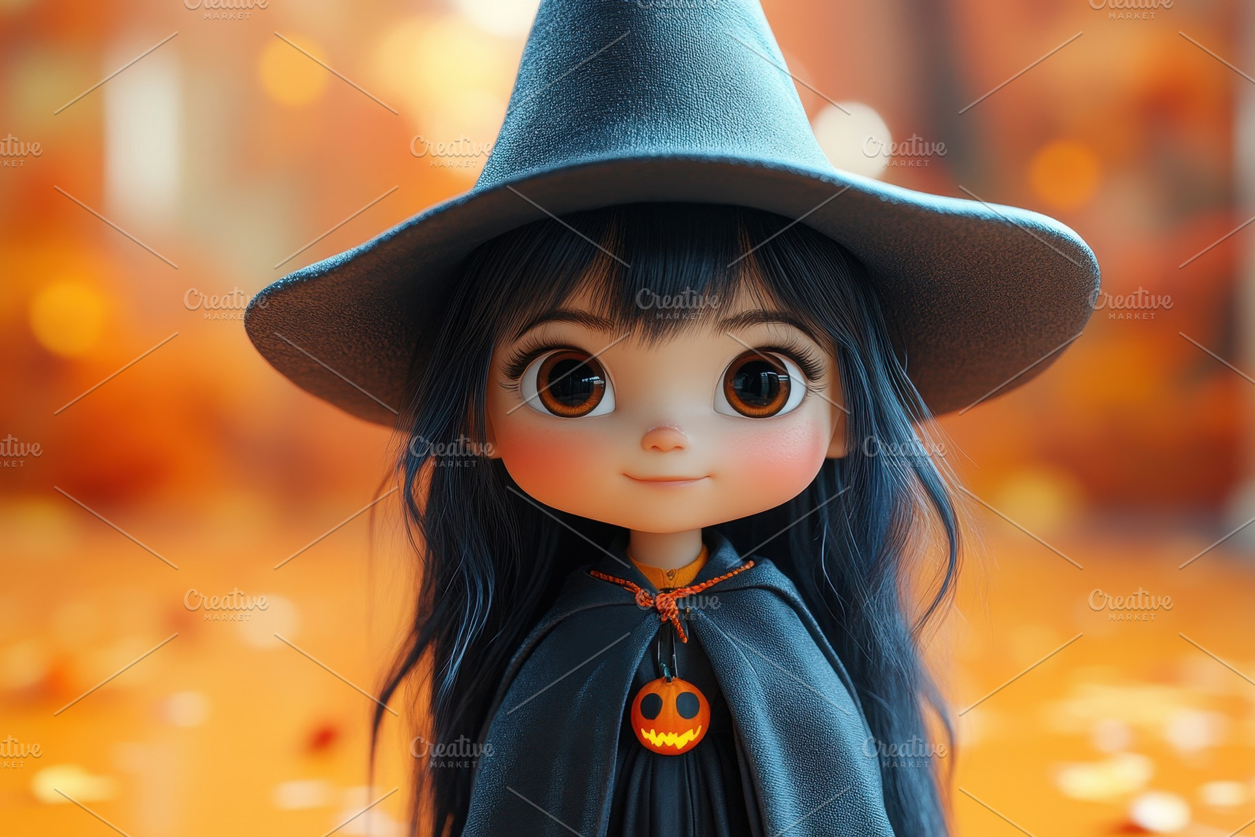 Cute witch character with a hat and, a Photo by Tanuart