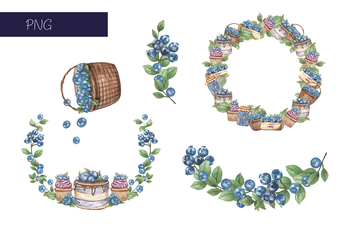 Blueberry watercolor collection, an Object Illustration by Pattern + watercolor (Photo 7 of 10)