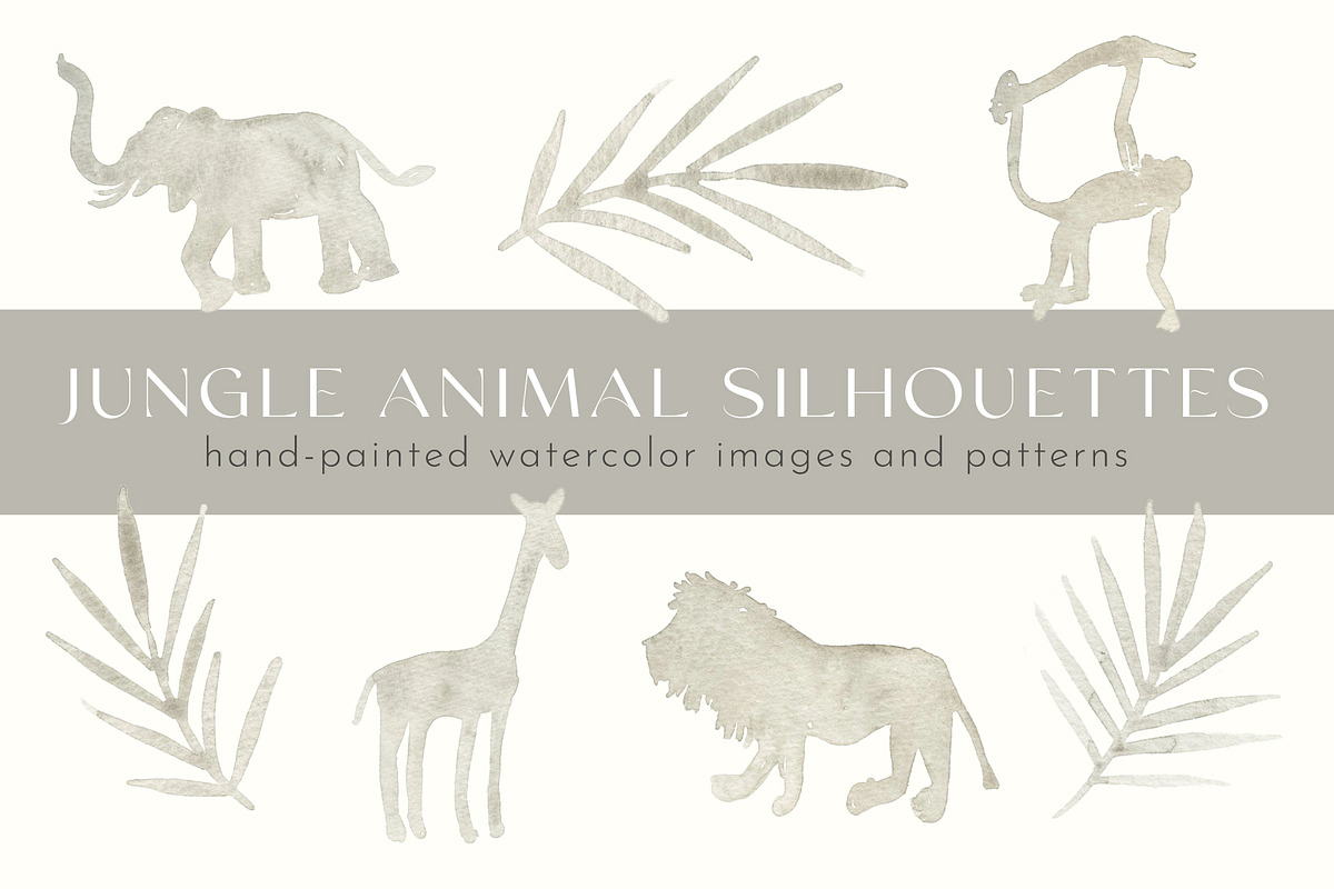 Watercolor Jungle Animal Silhouettes, an Animal Illustration by Amanda Houston (Photo 1 of 3)
