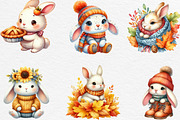 Watercolor Autumn Bunny Clipart, an Illustration by Black Bird Studio (Thumbnail 3 of 6)