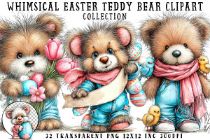 Whimsical Easter Teddy Bear Clipart, an Illustration by OK Design