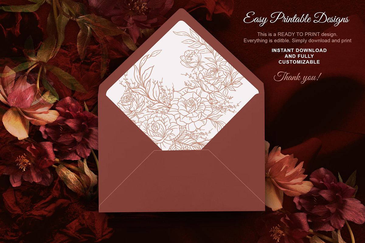 Floral Envelope Liner Template, an Invitation Template by Shwet Art (Photo 1 of 6)