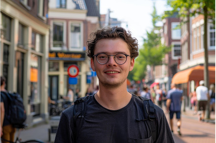 Young man smiling wearing glasses, a Person Photo by Ylivdesign