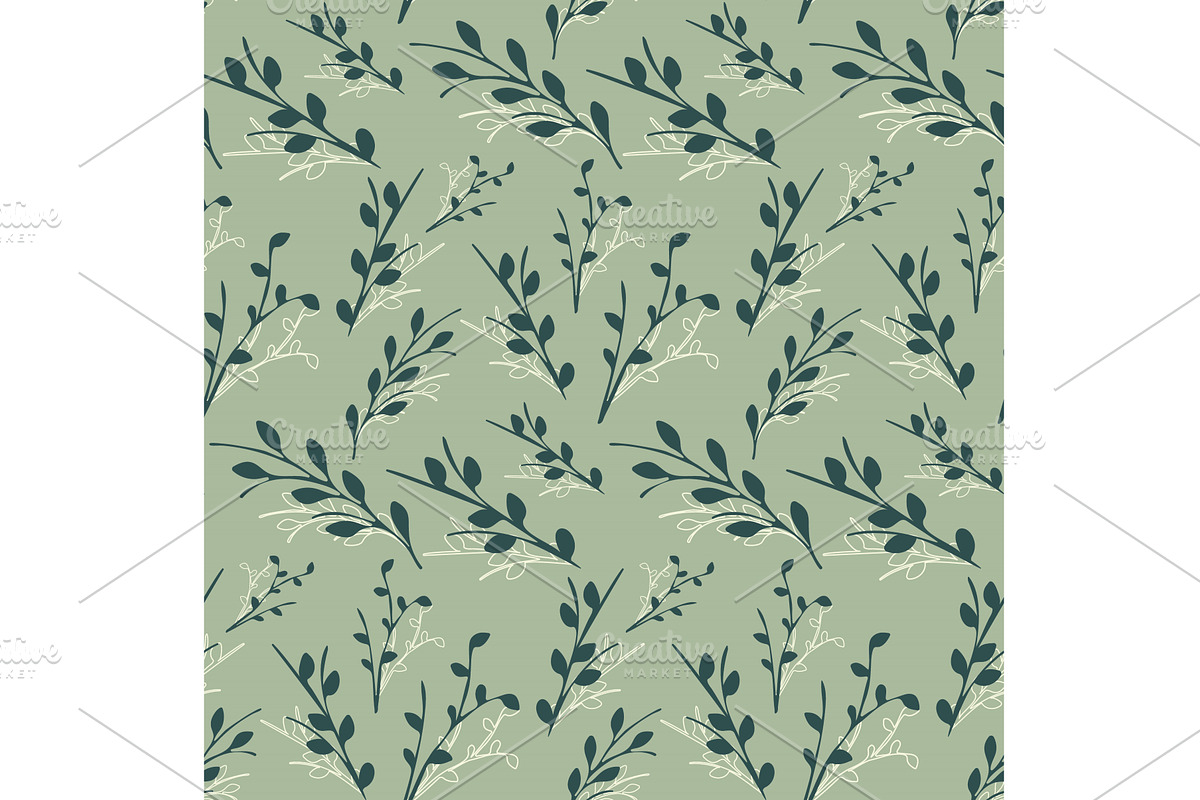 Green botanical seamless pattern, a Texture Illustration by okskukuruza