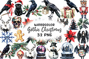Watercolor Gothic Christmas Clipart, an Illustration by CraftArtStudio (Thumbnail 1 of 6)