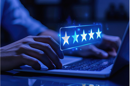 Man with laptop select five star, a Technology Photo by Lermont51