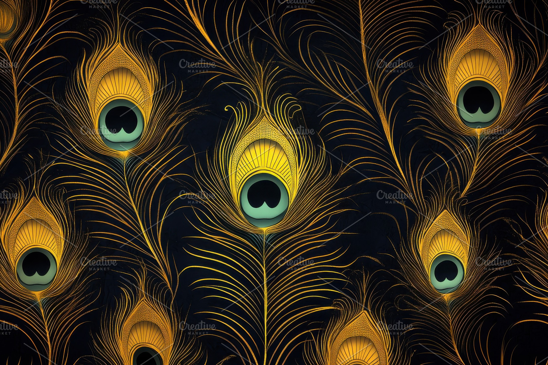 Peacock Feathers Gold and Black Eleg, a Photo by Pixeness Studio