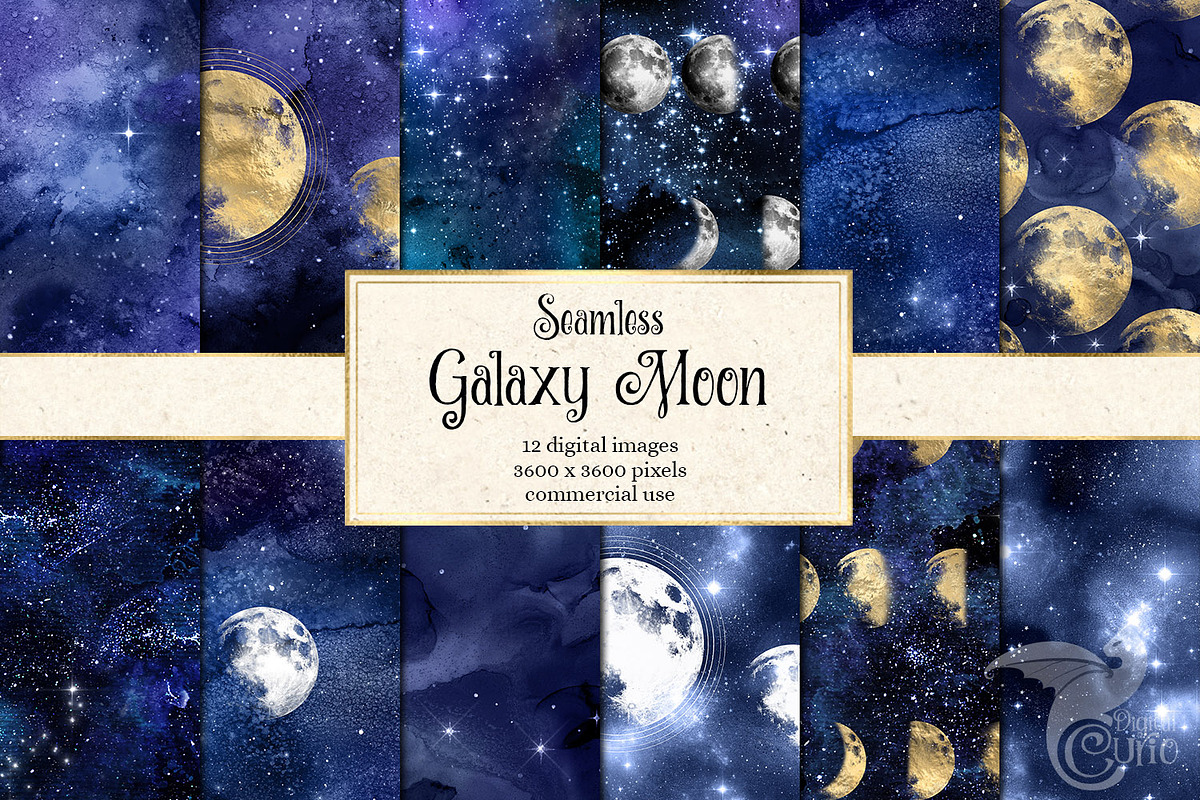Galaxy Moon Digital Paper, a Texture Graphic by Digital Curio