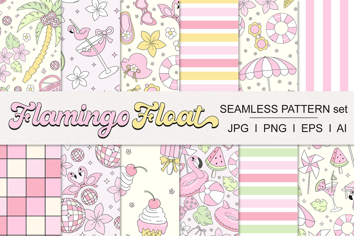 Pink Flamingo Pool Party seamless, a Pattern Graphic by @olga.angelloz (Photo 1 of 3)