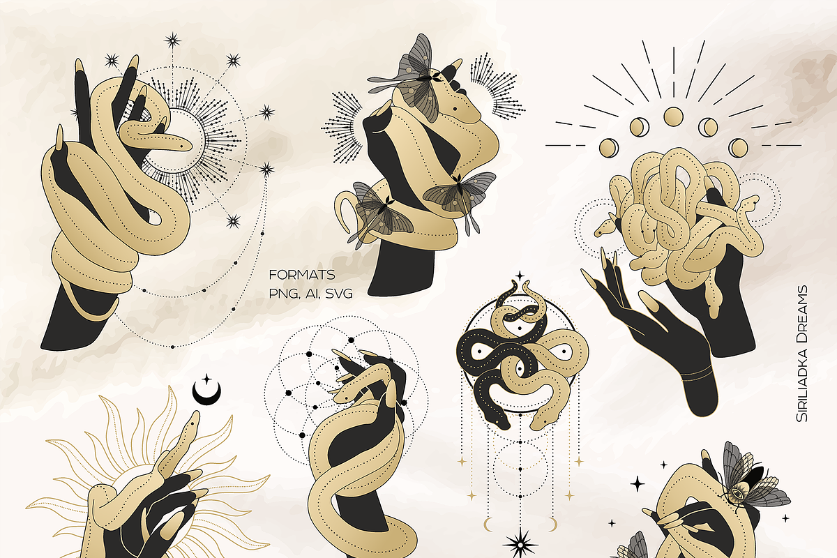 Collection of snakes in hands, an Animal Illustration by Siriliadka Dreams (Photo 6 of 9)