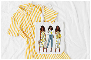 Girls In Lemon Print - Dark Skin