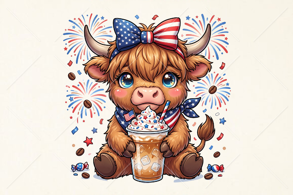 Patriotic Highland Cow PNG, a Seasonal Illustration by Canvas Craft (Photo 1 of 6)